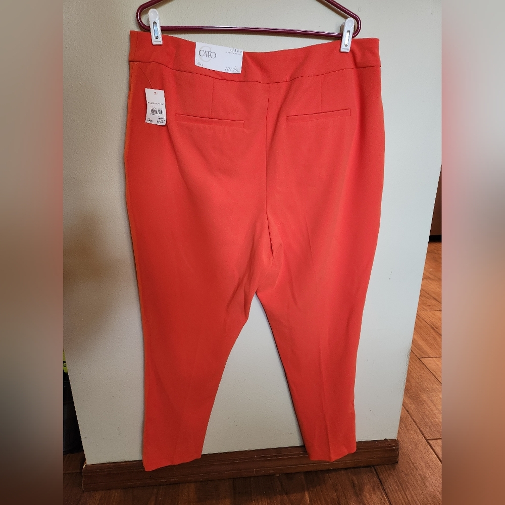 NWT Cato Plus Size 18/20W Mid-Rise Slim Ankle Pants Tiger Lily Orange Coral - Picture 3 of 10